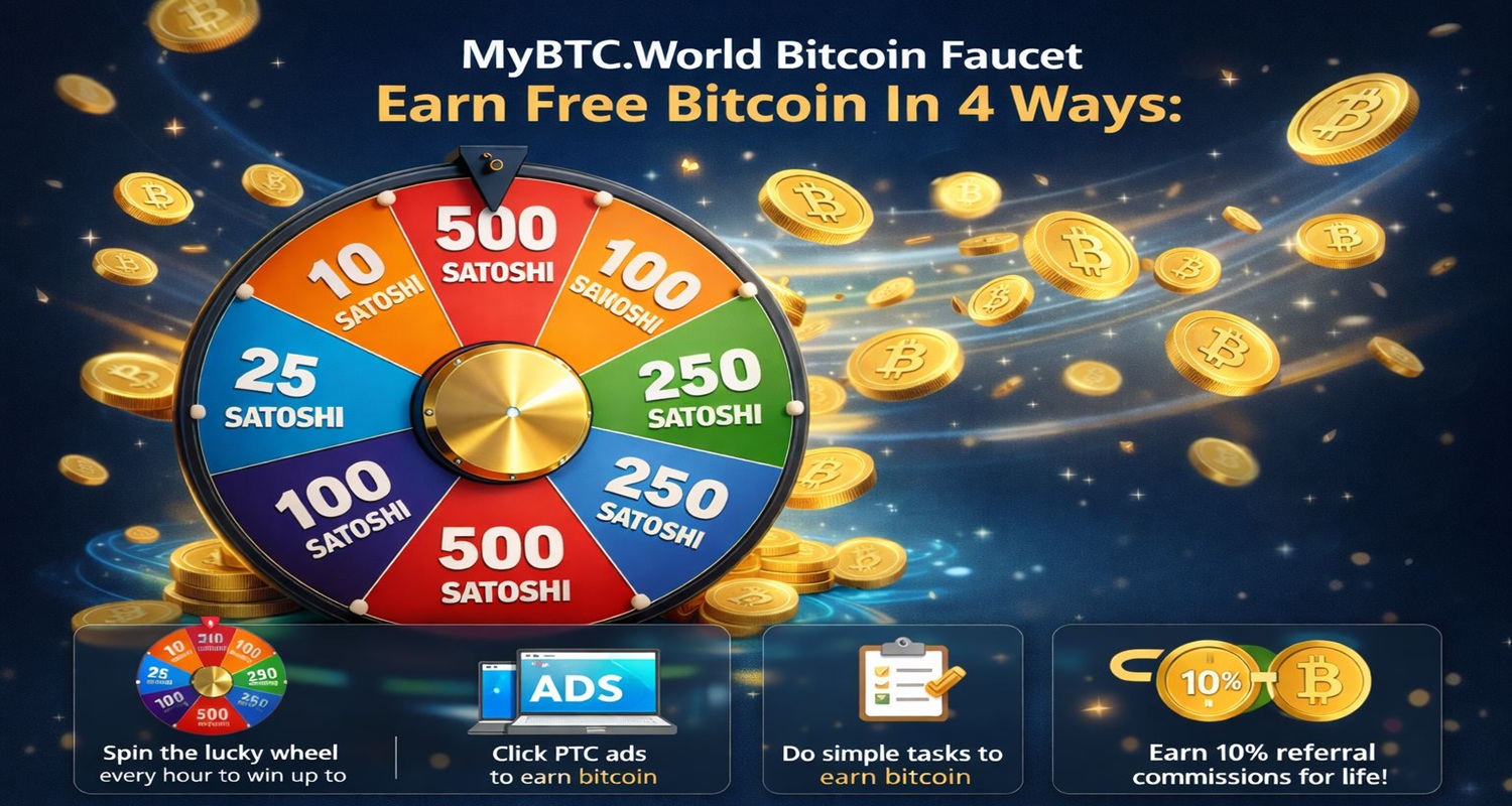 MyBTC.World Bitcoin Faucet - Earn Free Bitcoin In 5 Ways